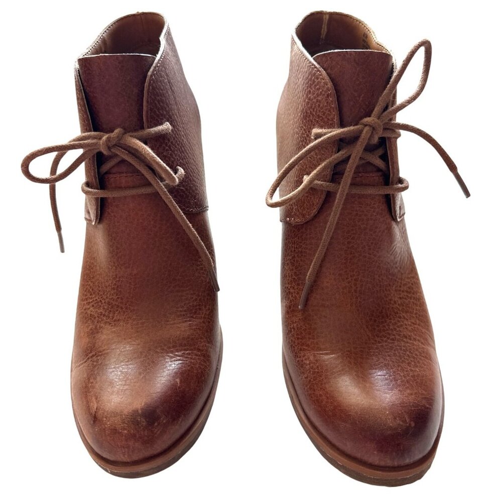 Korks Ease Leather Ankle Boots Chestnut Brown Leather Lace-Up Chunky Heel Size 8 - Picture 4 of 8